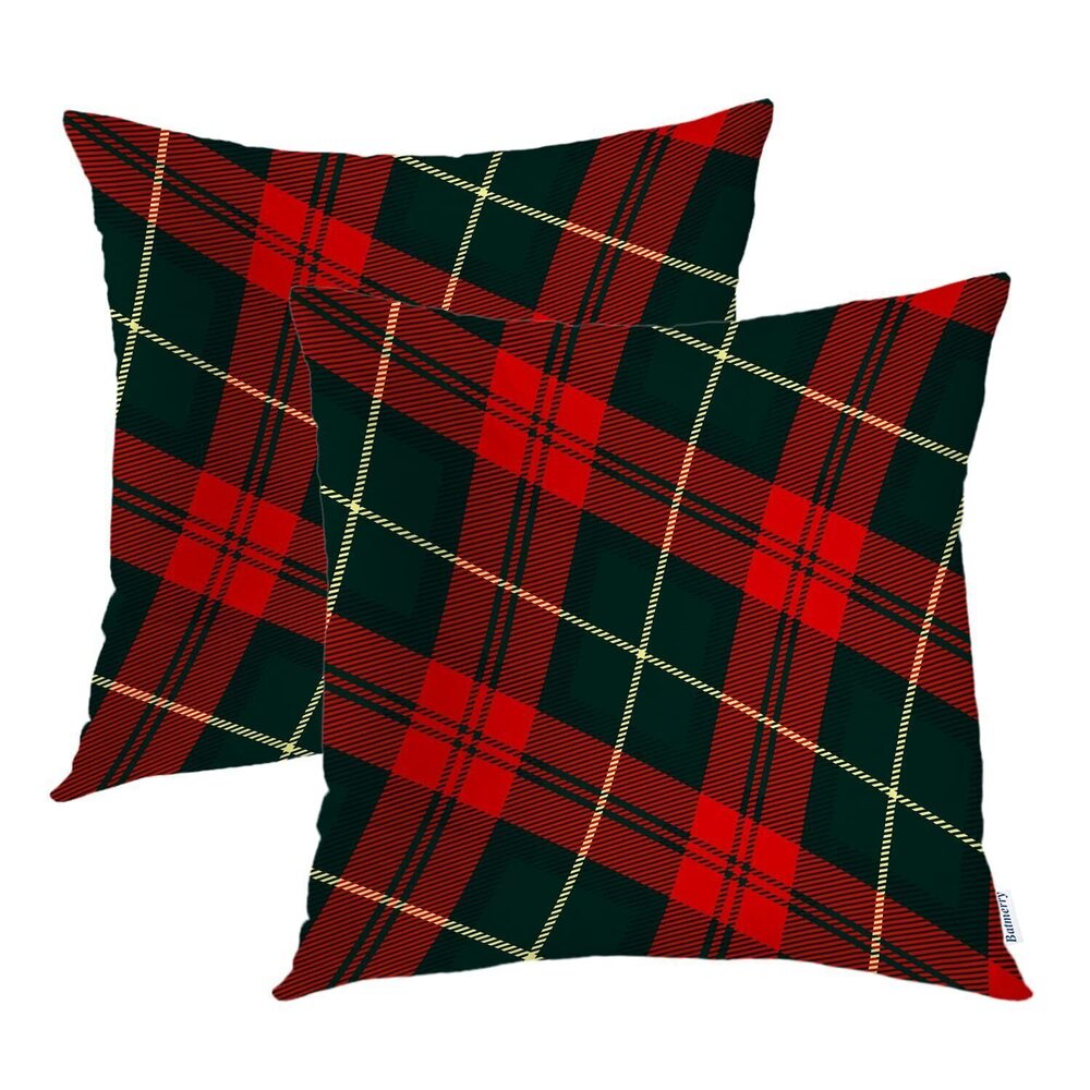 6611 Plaid Red Black Throw Pillow Covers,Retro Green Red Scottish Plaid